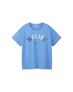 Футболка с овальным вырезом и надписью, синий Tom tailor