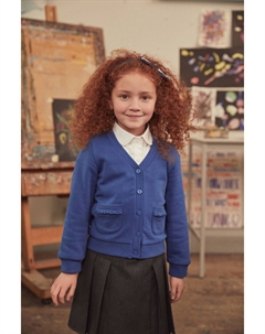 Школьный кардиган из трикотажа с высоким содержанием хлопка и рюшей на кармане, синий Next