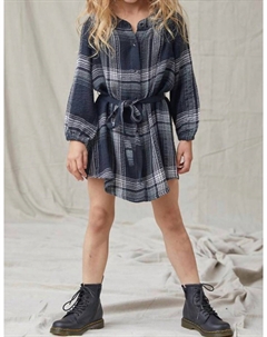 Черное платье-рубашка в шотландскую клетку с присборками для девочки, черный Bella dahl