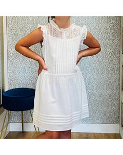 Белое платье с воротником-стойкой и рюшами Girl, белый For all seasons