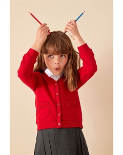 Школьный кардиган из трикотажа с высоким содержанием хлопка и рюшей на кармане, красный Next