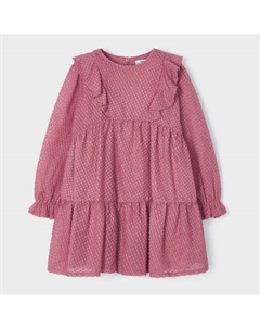 Розовое платье-плюмети с оборками и розами, розовый Mayoral