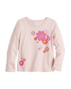 Футболка с длинными рукавами и рисунком для девочек 4–12 лет, цвет Light Pink Flowers Jumping beans
