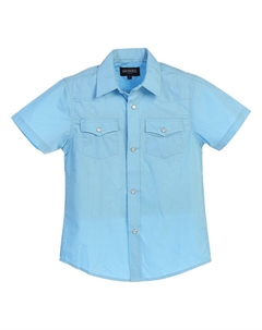 Детская однотонная рубашка в стиле вестерн с короткими рукавами, цвет Light Blue Gioberti