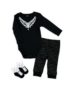Комплект боди, штанов и носков для маленьких девочек из 3 предметов с бриллиантовым ожерельем, цвет Black And White Baby mode