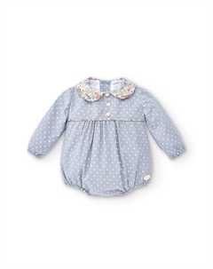 Голубой детский комбинезон & Cocote с пуговицами и воротником в белый горошек с цветочным принтом, светло-голубой Charanga