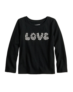Футболка с длинными рукавами и рисунком для девочек 4–12 лет, цвет Black Ivory Love Jumping beans