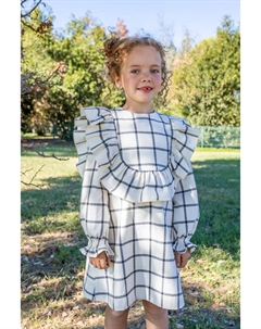 Платье цвета экрю в крупную серую клетку и рюшами спереди & Cocote Charanga