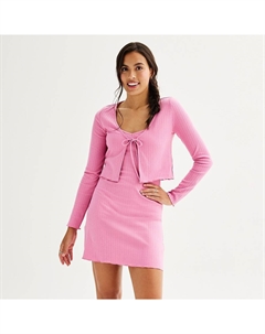 Платье приталенного кроя для юниоров и вязаный кардиган с завязками спереди, цвет Light Pink Live to be spoiled