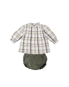 Комплект для девочки из клетчатой ​​рубашки и мешковатых шорт, зеленый Babidu