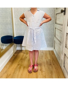 Белое льняное платье с короткими рукавами и поясом для девочек Bella dahl