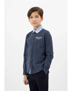 Рубашка с длинными рукавами и модным контрастным воротником, синий Gulliver