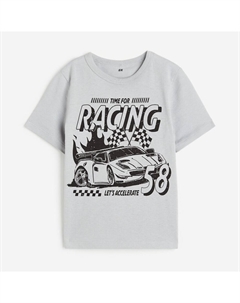 Футболка Kids Printed Cotton Racing Car, светло-серый H&m