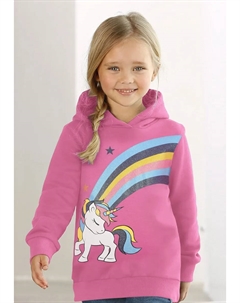 Рубашка с длинными рукавами "ЕДИНОРОГ Радуга", с блестящим принтом, розовый Kidsworld