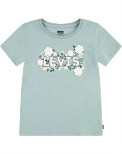 Детская рубашка Levi's с принтом "LVG WILDFLOWERS BATWING TEE" с цветочными деталями, связанными крючком, для ДЕВОЧЕК, синий Levi's kids