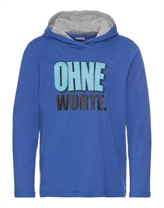 Рубашка с капюшоном "БЕЗ СЛОВ!", прикольная поговорка, синий Kidsworld