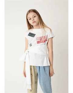 Футболка Гулливер, с модной лентой, белый Gulliver