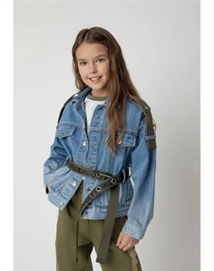 Джинсовая куртка с поясом, синий Gulliver