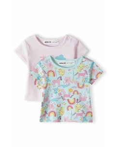 Футболка с принтом 2 PACK, цвет teal light pink Minoti