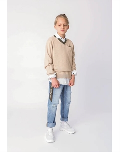 Вязаный свитер с модными рваными деталями, бежевый Gulliver