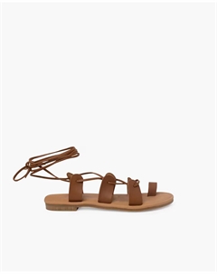 Открытые римские кожаные сандалии для девочек с ремешками, цвет Camel Pisamonas