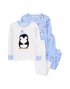 Пижамный комплект из 4 предметов с плотно прилегающим верхом и низом с изображением пингвина для малышей и малышей, цвет Penguin Carter`s