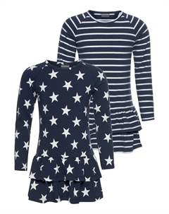Трикотажное платье "2 шт. для маленьких девочек" (2 шт. в упаковке), с полосками и звездами, цвет морской волны Kidsworld