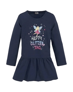 Трикотажное платье "HAPPY GLITZER DAY" с блестящим принтом, цвет морской волны Kidsworld
