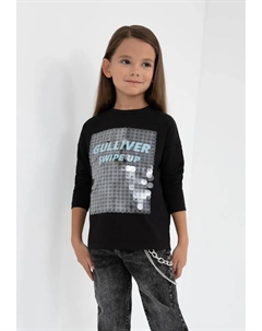 Рубашка с длинными рукавами и пайетками, черный Gulliver