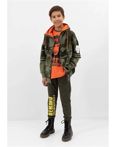 Брюки из ткани с цветным шрифтовым принтом, хаки Gulliver