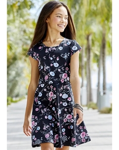 Трикотажное платье, с цветочным принтом, фигурная фигура, цвет Schwarz-Geblümt Kidsworld