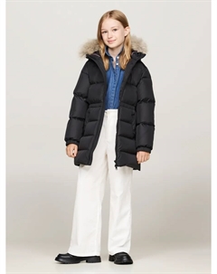 Стеганая куртка "LONG WAISTED DOWN JACKET", с капюшоном, с искусственным мехом, черный Tommy hilfiger
