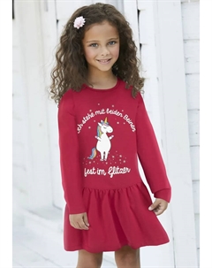 Трикотажное платье "Единорог" с надписью, красный Kidsworld