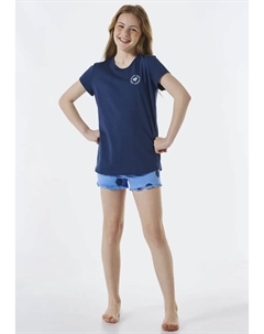 Пижамы ""Ночная одежда"" (2 шт.) с шортами с принтом и футболкой в ​​тон, синий Schiesser