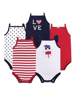 Хлопковые боди без рукавов для маленьких девочек Hudson, 5 шт., в полоску с блестящими звездами Hudson baby