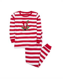 Рождественские детские хлопковые пижамы из двух предметов в полоску, цвет Red & White Santa Leveret