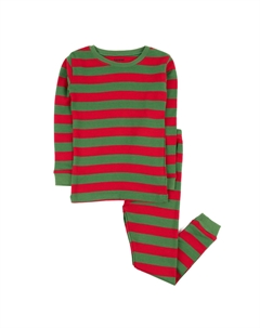 Рождественские детские хлопковые пижамы из двух предметов в полоску, цвет Red & Green Leveret