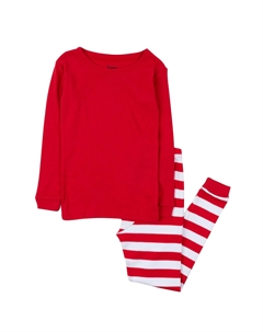 Рождественские детские хлопковые пижамы из двух предметов в полоску, цвет Solid Red Top & Striped Pant Leveret