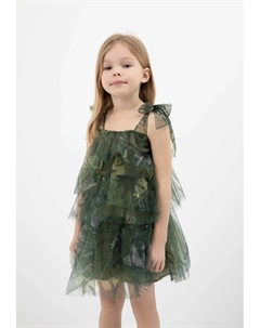 Трикотажное платье с тонкой сеткой, хаки Gulliver