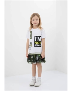 Трикотажное платье с модной сетчатой ​​юбкой, белый Gulliver