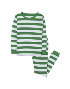Рождественские детские хлопковые пижамы из двух предметов в полоску, цвет Green & White Leveret