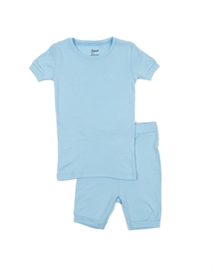 Детские короткие хлопковые пижамы из двух частей, классический однотонный цвет, цвет Light Blue Leveret
