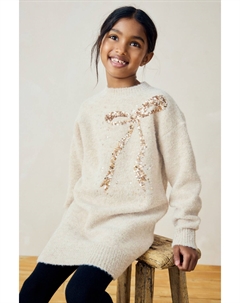 Платье джемпер с бантом и пайетками (3 16 лет), экрю Next