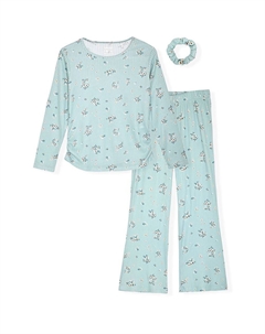 Пижамный комплект для девочек Hacci из 2 предметов с такой же резинкой для волос, цвет Floral Sleep on it