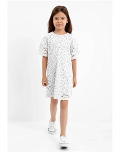 Трикотажное платье с великолепной кружевной отделкой, белый Gulliver