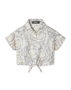 Kids шелковая рубашка с принтом Barocco, серый Versace