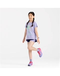 Комфортные детские носки для бега 500 Mid, 2 пары - в полоску и однотонные фиолетовые Kiprun