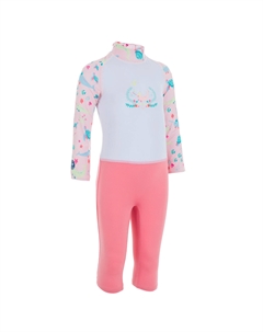Детский купальный костюм с длинными рукавами и защитой от УФ-излучения - Розовый с принтом Nabaiji