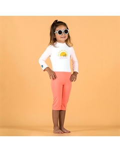 Детский купальный костюм с длинными рукавами и защитой от УФ-излучения - Розовый с принтом Nabaiji