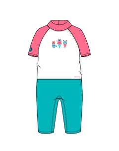 Детский купальный костюм с короткими рукавами и защитой от УФ-лучей - Розовый с принтом Nabaiji
